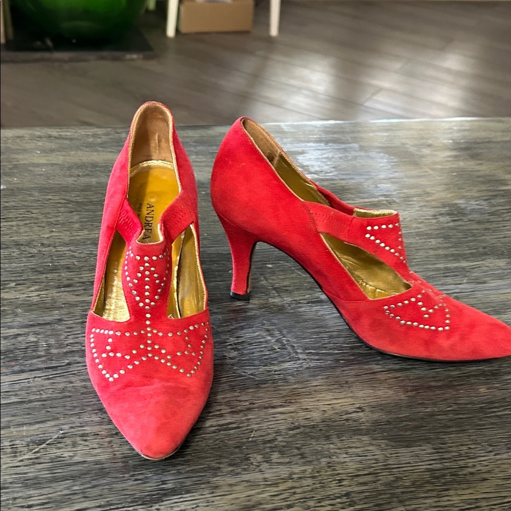 Andrea Borgini  Red Suede Heels with Stud Accents